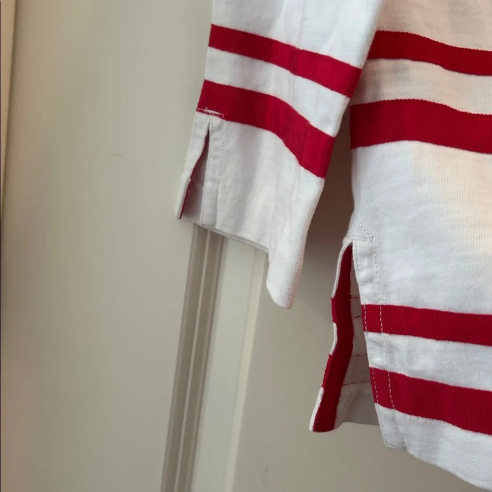 Tory Burch White & Red ribbon Striped “Kendall” boat neck 3/4 sleeves top size M